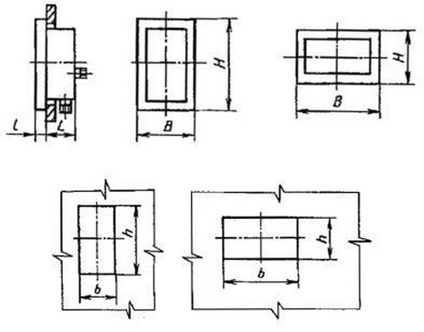 Размеры отверстий в щитах для крепления показывающих приборов в прямоугольных и квадратных корпусах 