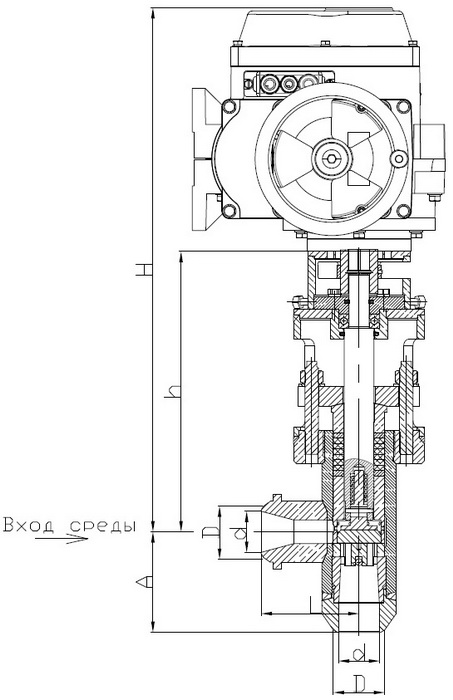 Клапан регулирующий серии РК 102М с электроприводом МЭОФ-250/25