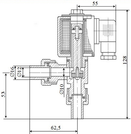 Клапан электромагнитный DN 10; Pp до 0,1 МПа ВИЛН.492271.003