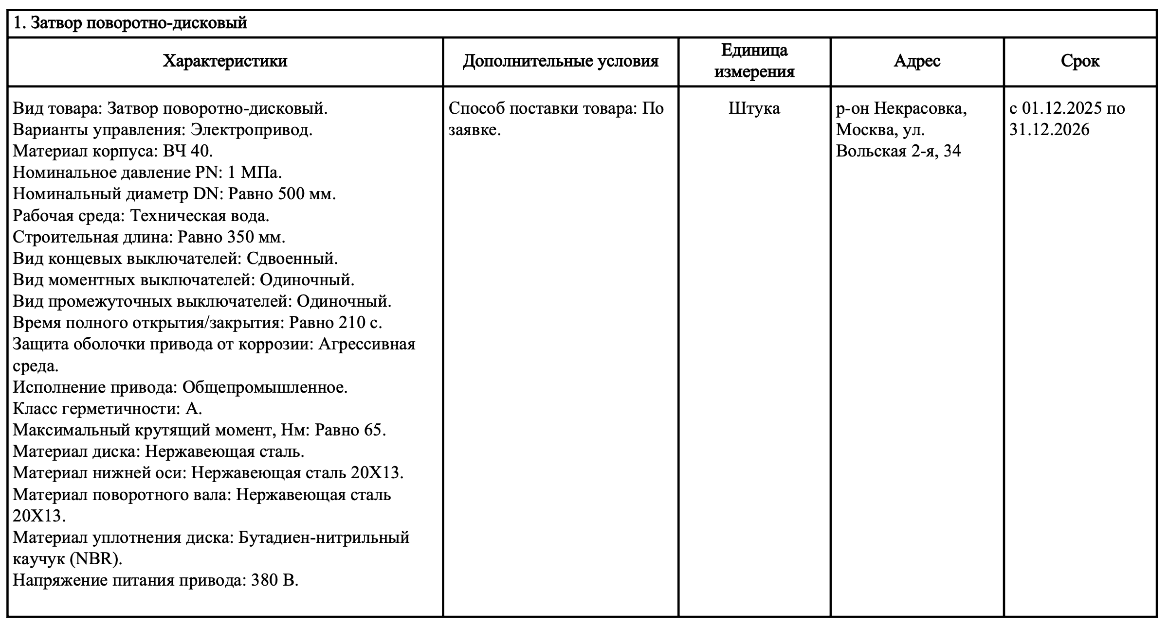 Компания «Мосводоканал» выступила организатором тендера на поставку стальных дисковых затворов